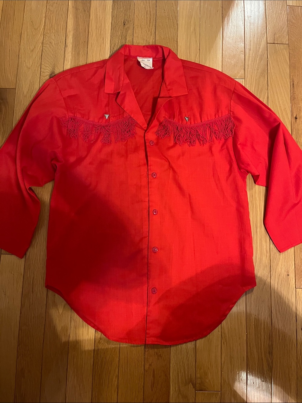 Vintage red fringe western button up shirt